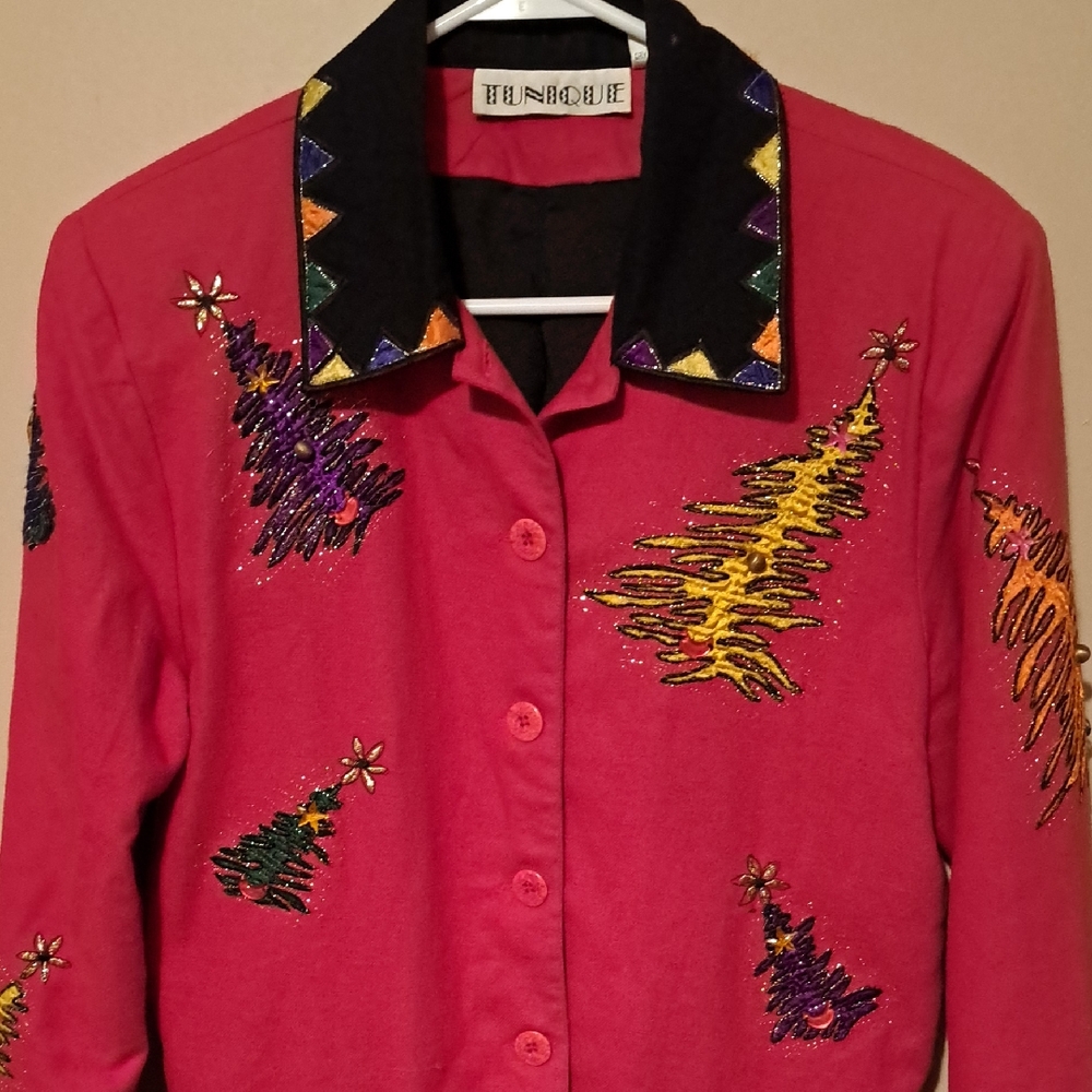 Tunique Red Jacket with Colorful Embroidery for Christmas.   Small